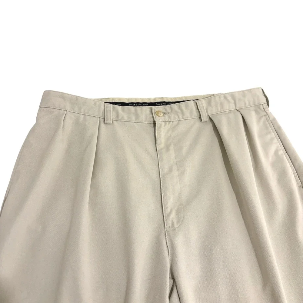 Polo Ralph Lauren Double Pleated Andrew Pant Mens 38x31 Khaki Tan Chino Relaxed